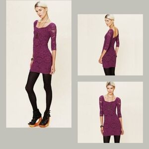 Free People Fuchsia Lace Long Sleeve Dress. NWT Size XS/S
